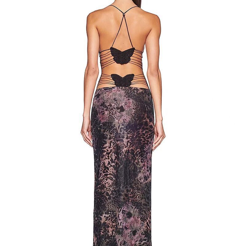 Y2K Butterfly Halter Backless Slim Dress