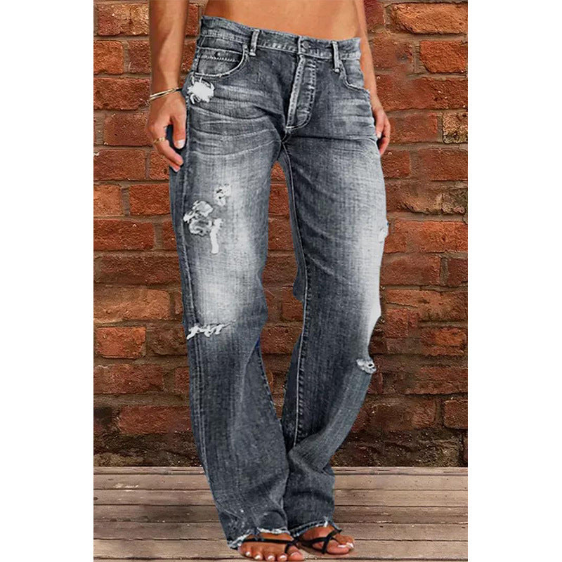 Broken Hole Casual Straight Leg Jeans