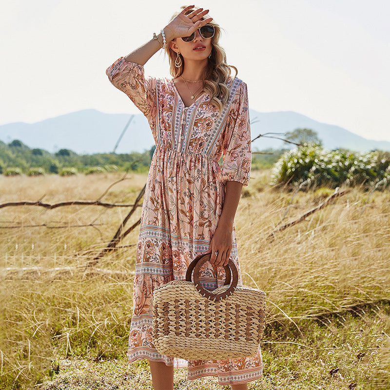 Bohemian A-Line Floral Dress