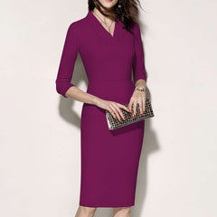 Stylish Elegant Pure V neck Three quarter sleeve Bodycon Dresses