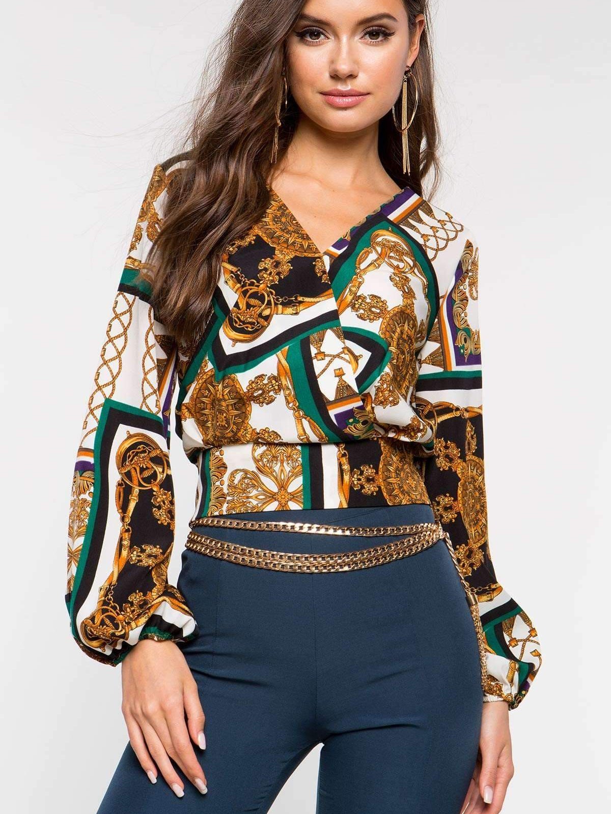 Floral Long sleeve V neck Blouses