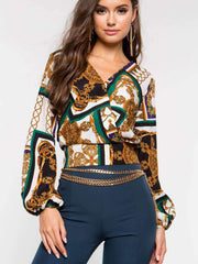 Floral Long sleeve V neck Blouses
