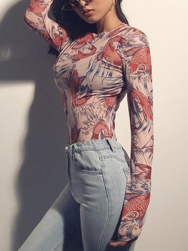 Floral Long sleeve  Grenadine Jumpsuits