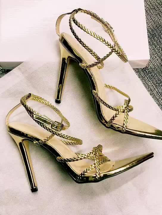 Gold heel braided sandals