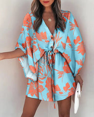 Flying sleeves printed beach dress