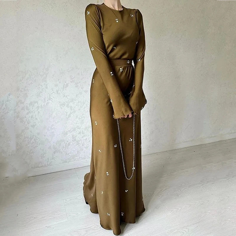 long-sleeved belt slimming hip dress