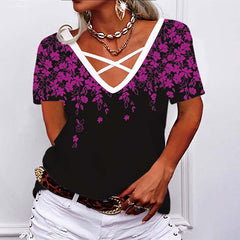 Summer V neck  Short sleeve Fashion T-shirts