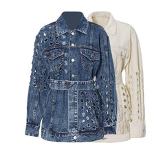 Hole loose lace denim jacket