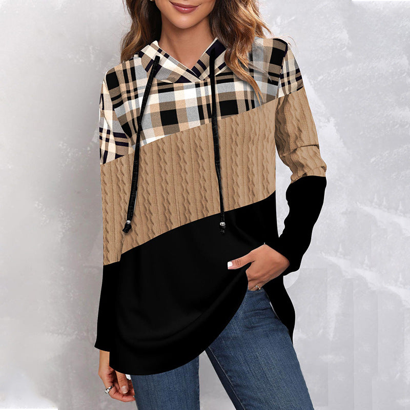 Hooded Grid Woman Long Sleeve Hoodies