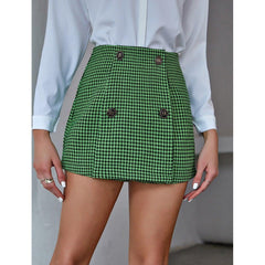 Classic houndstooth high waist A-line skirt