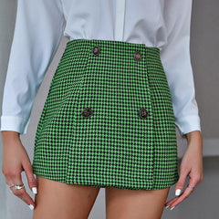 Classic houndstooth high waist A-line skirt