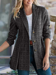 Turn down neck slim women grid blazers