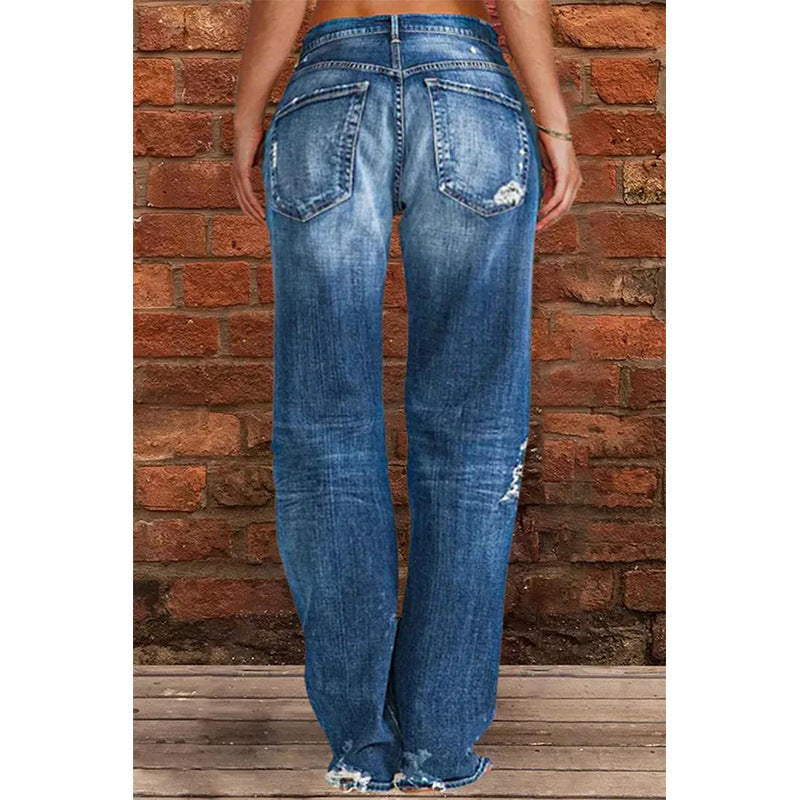 Broken Hole Casual Straight Leg Jeans