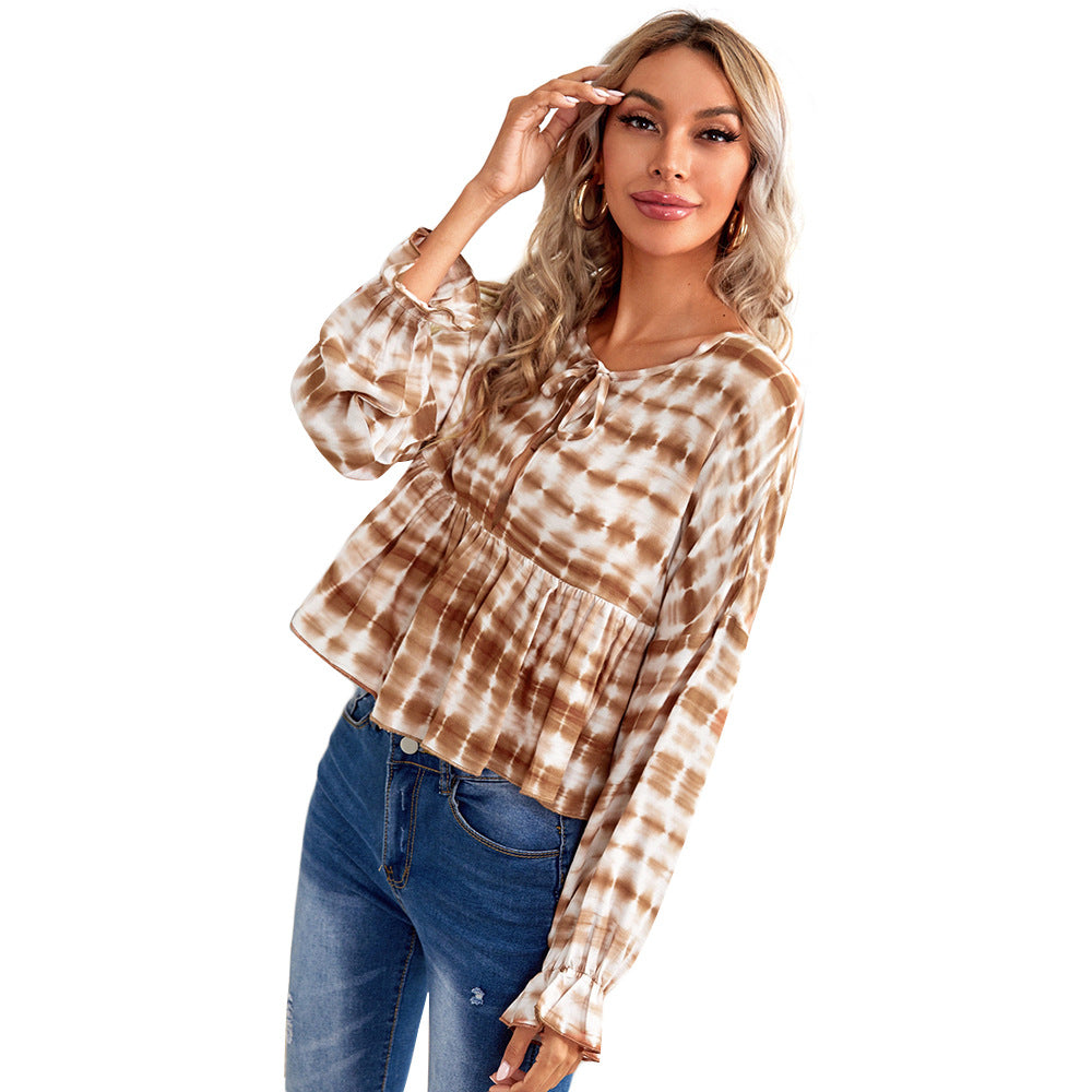 Casual Loose Stripe print Lapel Long sleeve Blouses