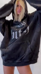 Hot diamond letters distressed washed hoodie