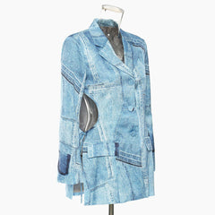 denim graffiti print satin jacket