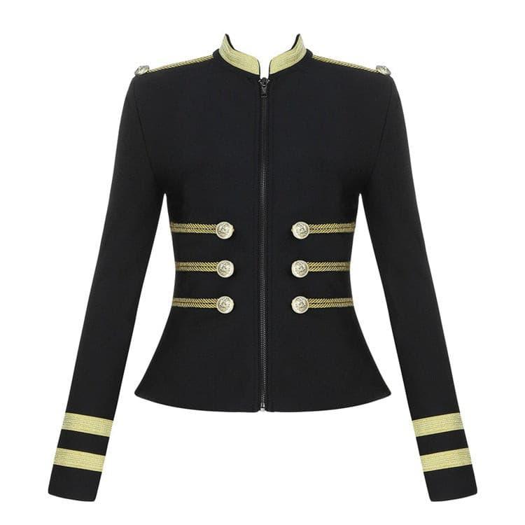 Gold Wire Decorative Buttons Long Sleeve Black Jacket