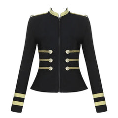 Gold Wire Decorative Buttons Long Sleeve Black Jacket