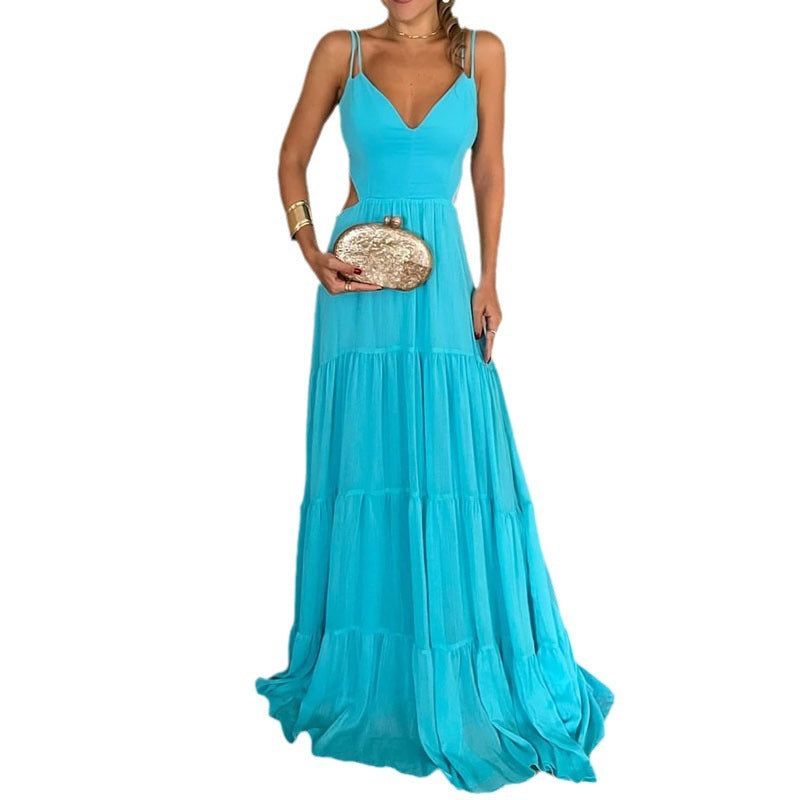 Back strap turquoise color dress