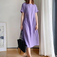 Orange Casual Chic O-Neck Loose Pullover Korean Mid-Calf Spring Midi Dresses