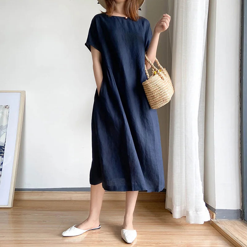 Orange Casual Chic O-Neck Loose Pullover Korean Mid-Calf Spring Midi Dresses