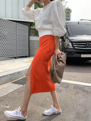 Sweet Vintage Orange Knitted Elastic Skirt