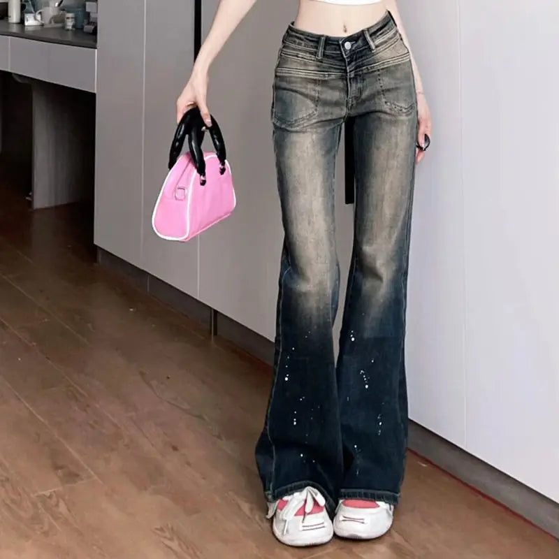 Original Spicy Girl Style Low-Waisted Contrast Wash Jeans