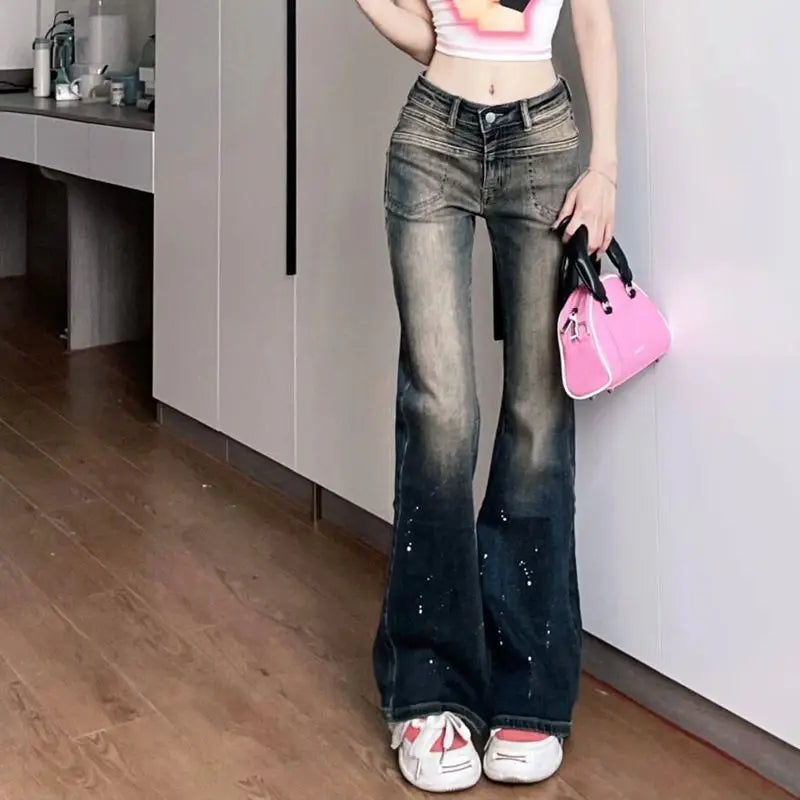 Original Spicy Girl Style Low-Waisted Contrast Wash Jeans