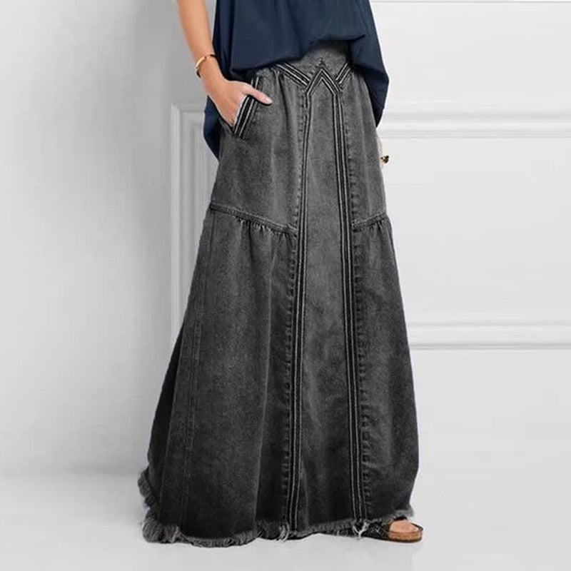 Oversize Fashion Street Skirt Summer A Line Denim Skirt Sun Skirt Casual Solid High Waist