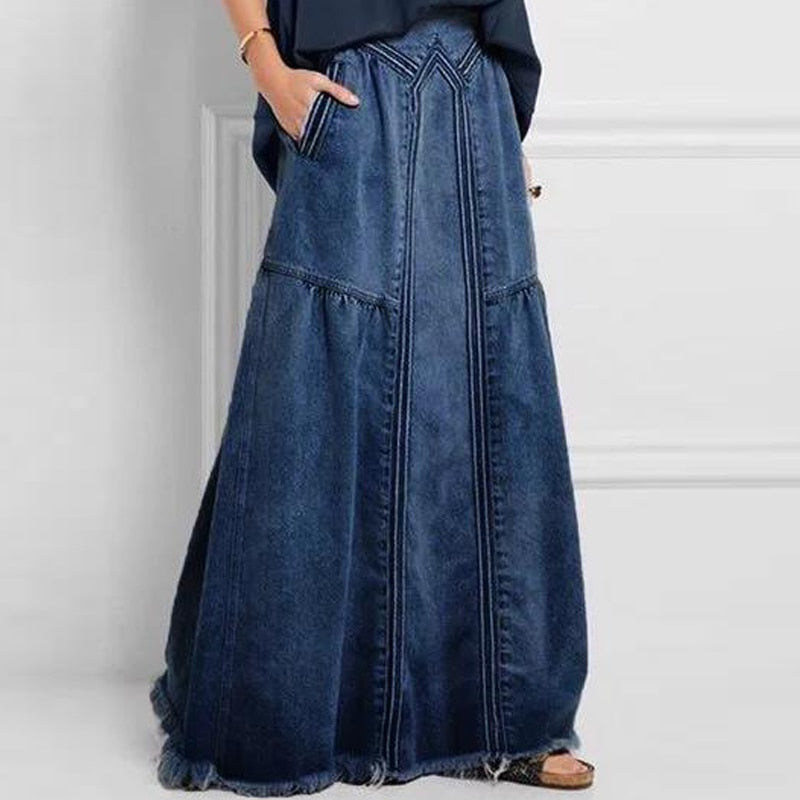 Oversize Fashion Street Skirt Summer A Line Denim Skirt Sun Skirt Casual Solid High Waist