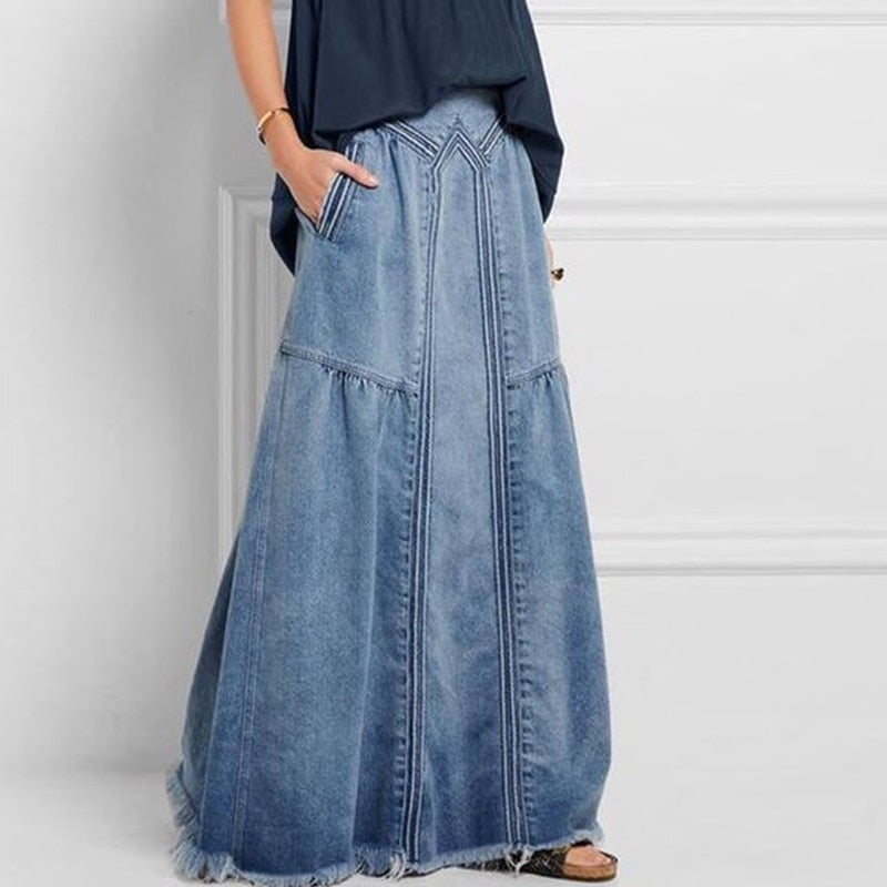 Oversize Fashion Street Skirt Summer A Line Denim Skirt Sun Skirt Casual Solid High Waist