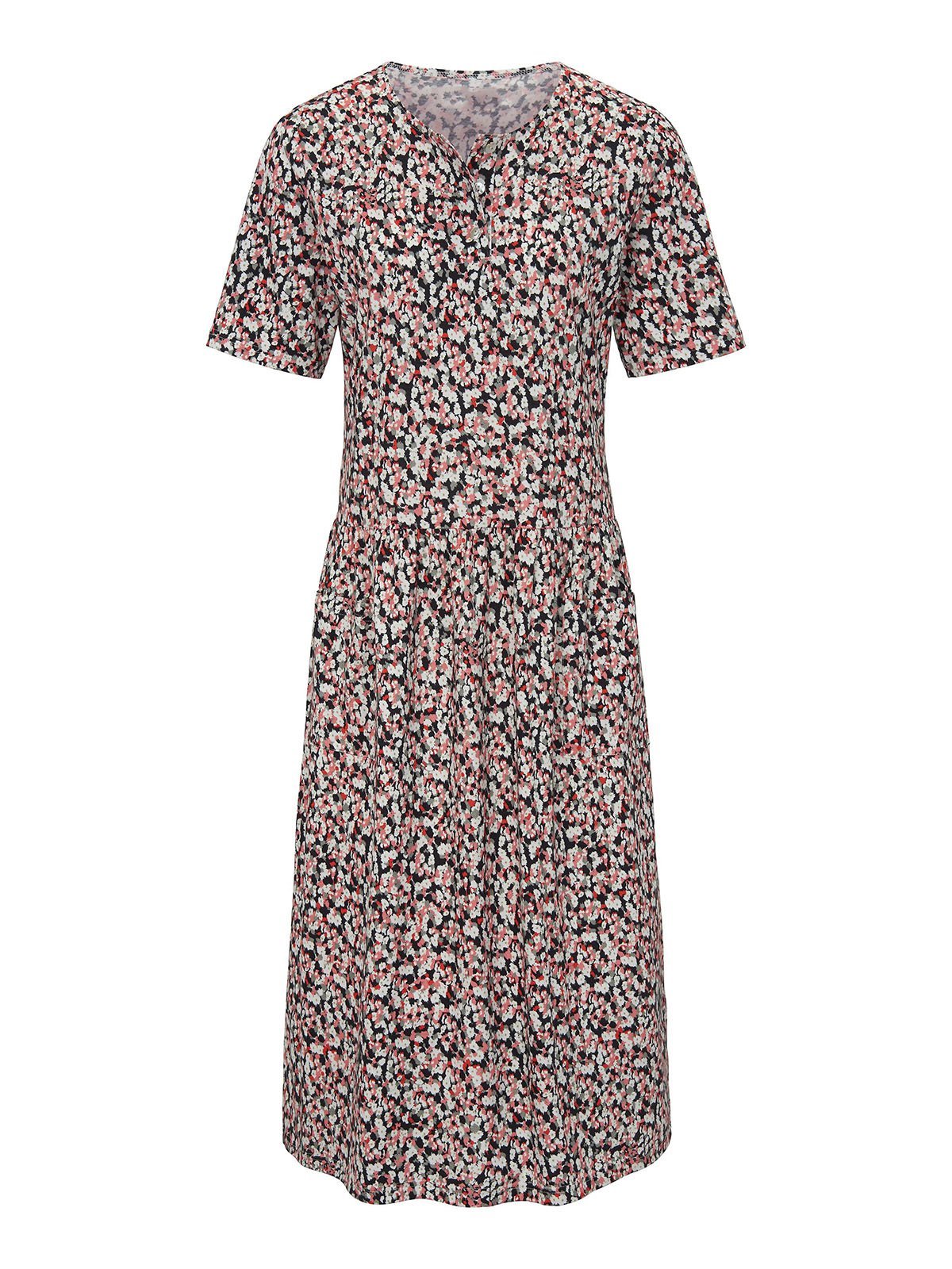 Floral Pockets Midi Dress Summer Short Sleeve Dresses