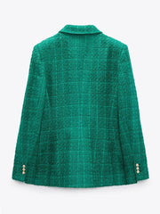 Double Breasted Textures Green Blazer