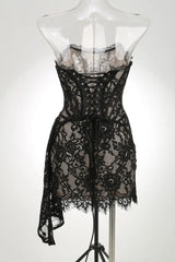 Fashion Solid Pleated Fishbone Evening Dress Birthday Lace Dress