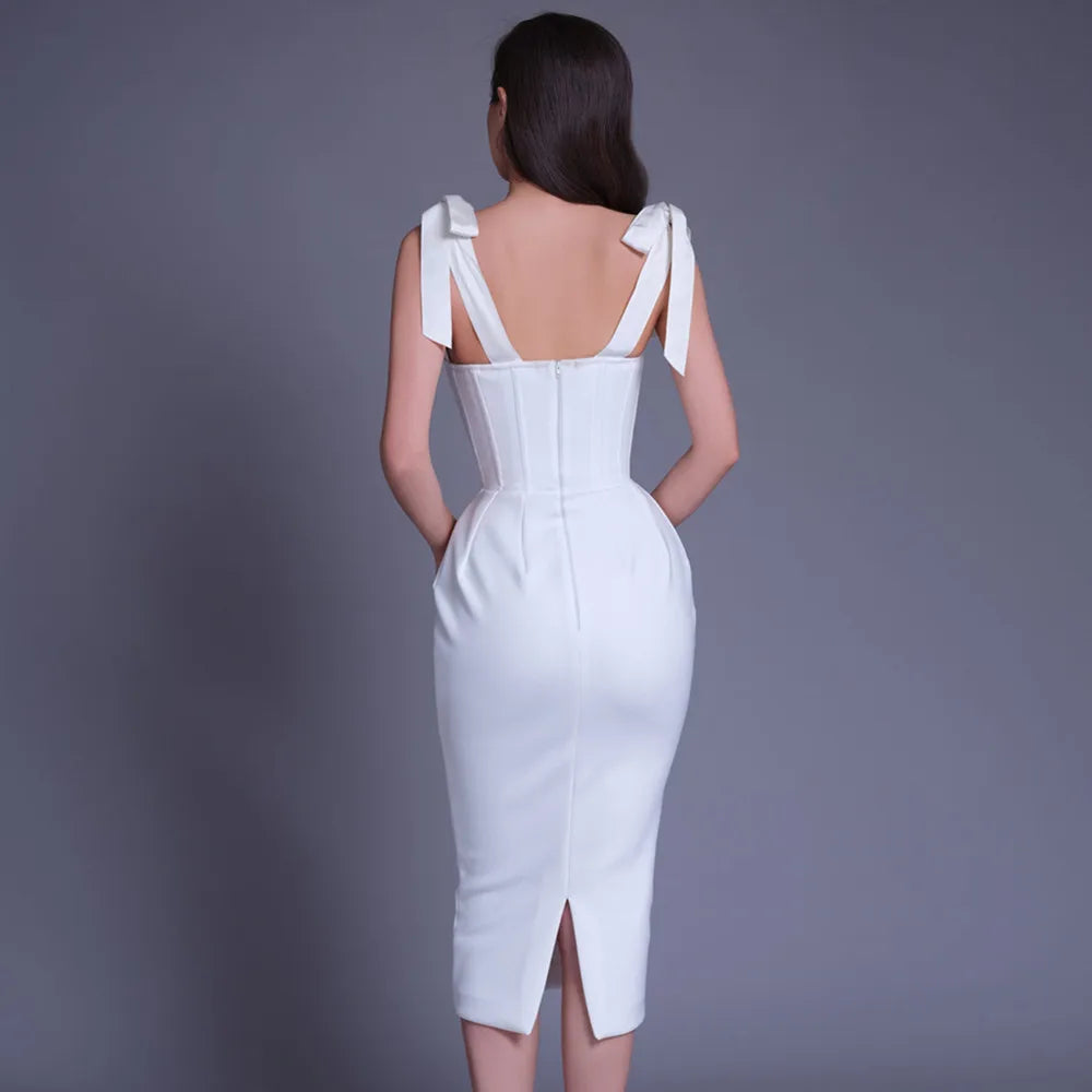 New Pink White  Sleeveless Bodycon Midi Dress