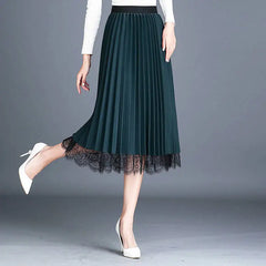 Slim Fit Lace High Waist Pleated Skirt