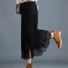 Slim Fit Lace High Waist Pleated Skirt