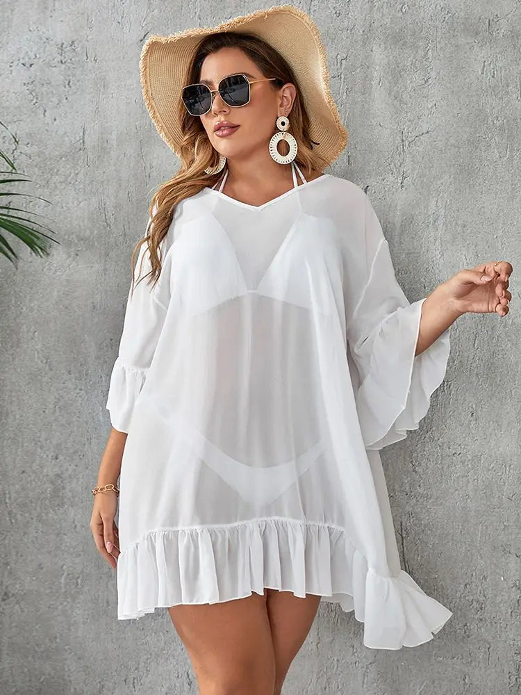 Knitted Mesh Bikini Beachwear Cover Up Plus Size Swimsuit