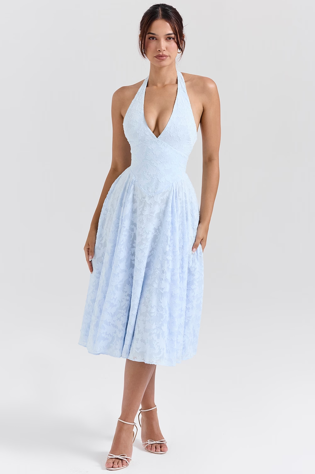 Bluebell Floral Jacquard Halter Midi Dress