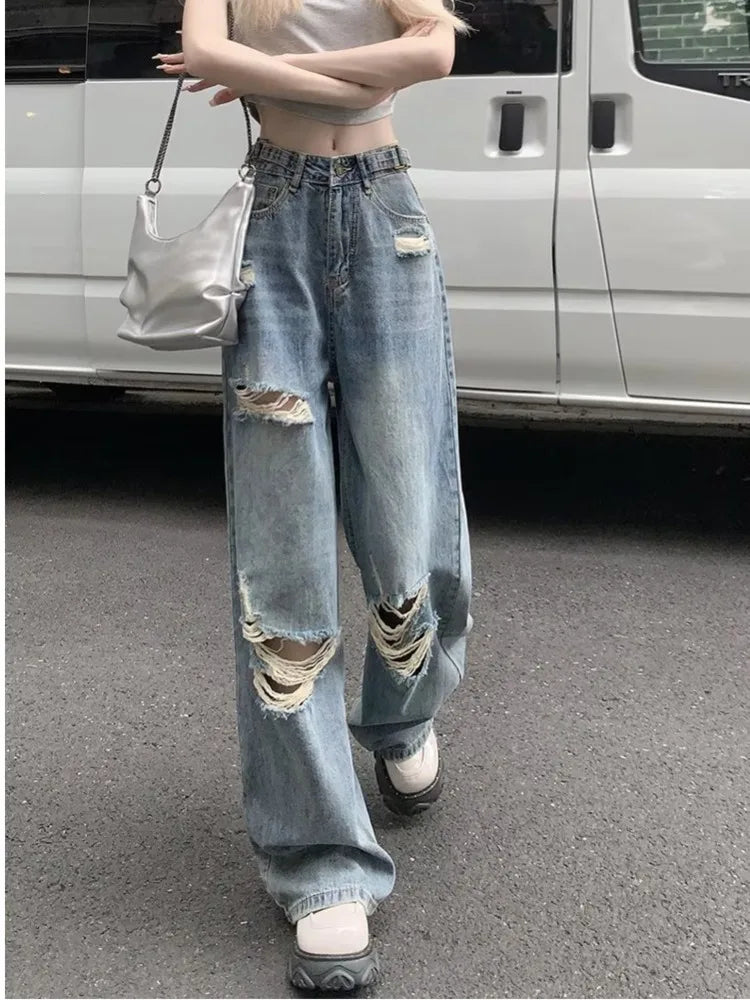 Summer Holes High Waist Retro Jeans