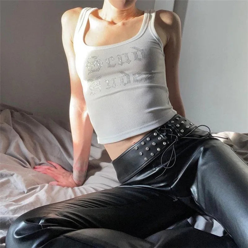 Rhinestone Streetwear Crop Top for