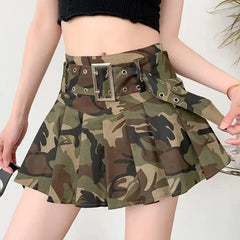 Summer Camouflage High Waist Belted Cargo Skirt