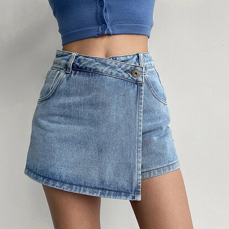 Irregular High Waist Denim Shorts Skirt