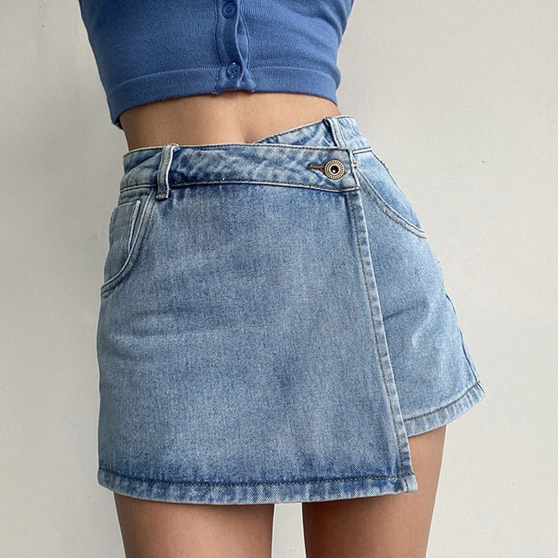 Irregular High Waist Denim Shorts Skirt