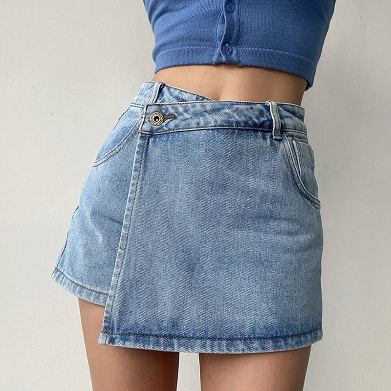 Irregular High Waist Denim Shorts Skirt