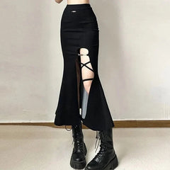 Gothic Split Mermaid Punk Style Long Skirt