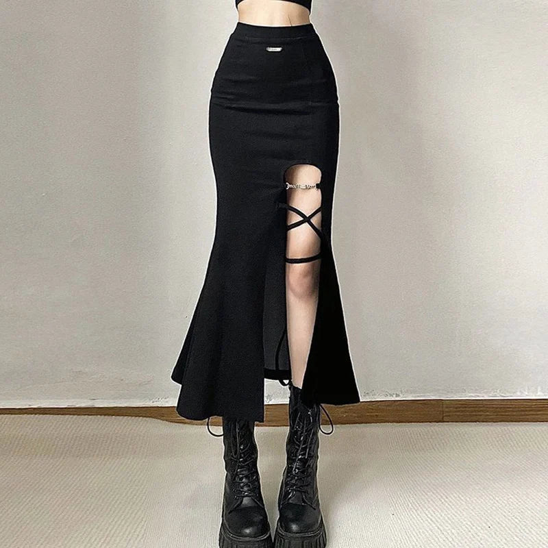 Gothic Split Mermaid Punk Style Long Skirt