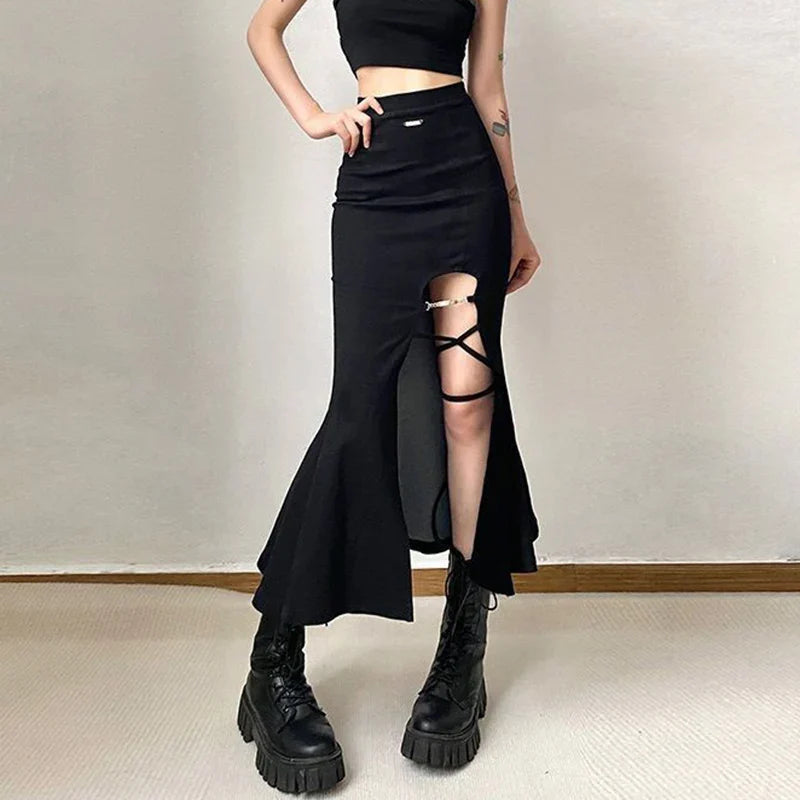 Gothic Split Mermaid Punk Style Long Skirt