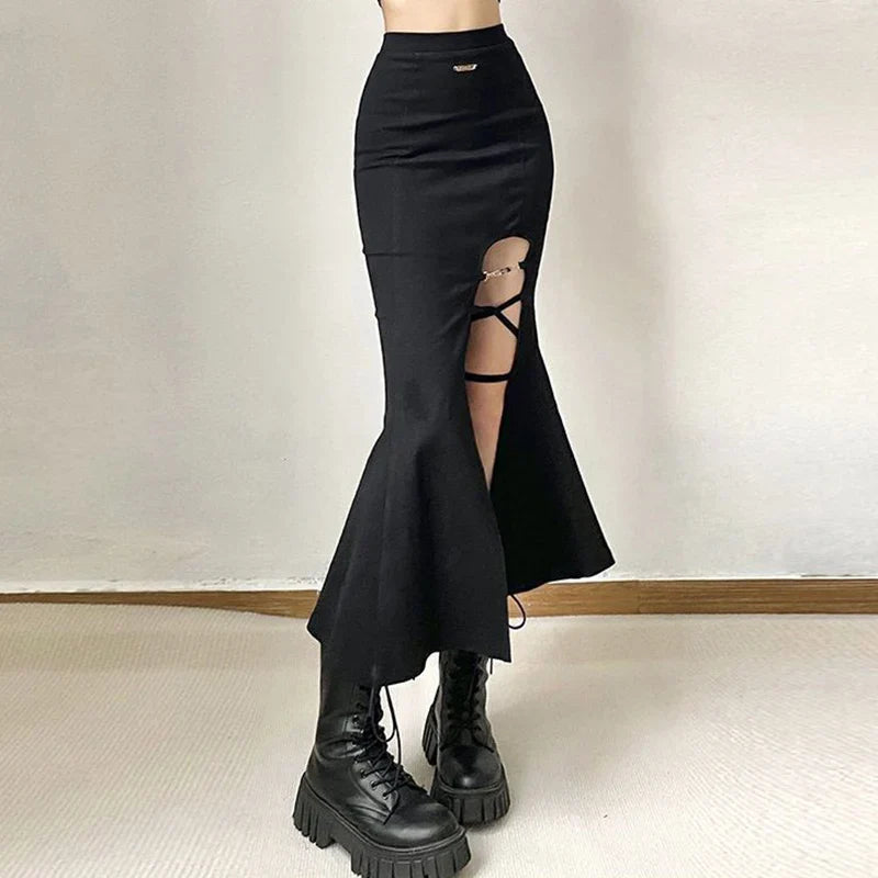 Gothic Split Mermaid Punk Style Long Skirt