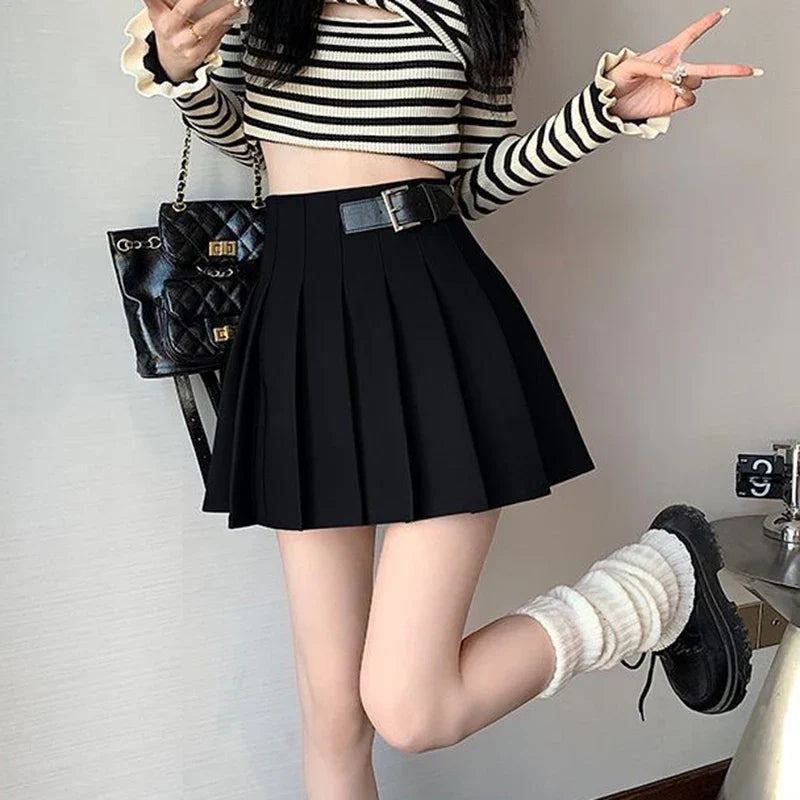 Fashionable High Waist Spring Summer Pleated Skirt